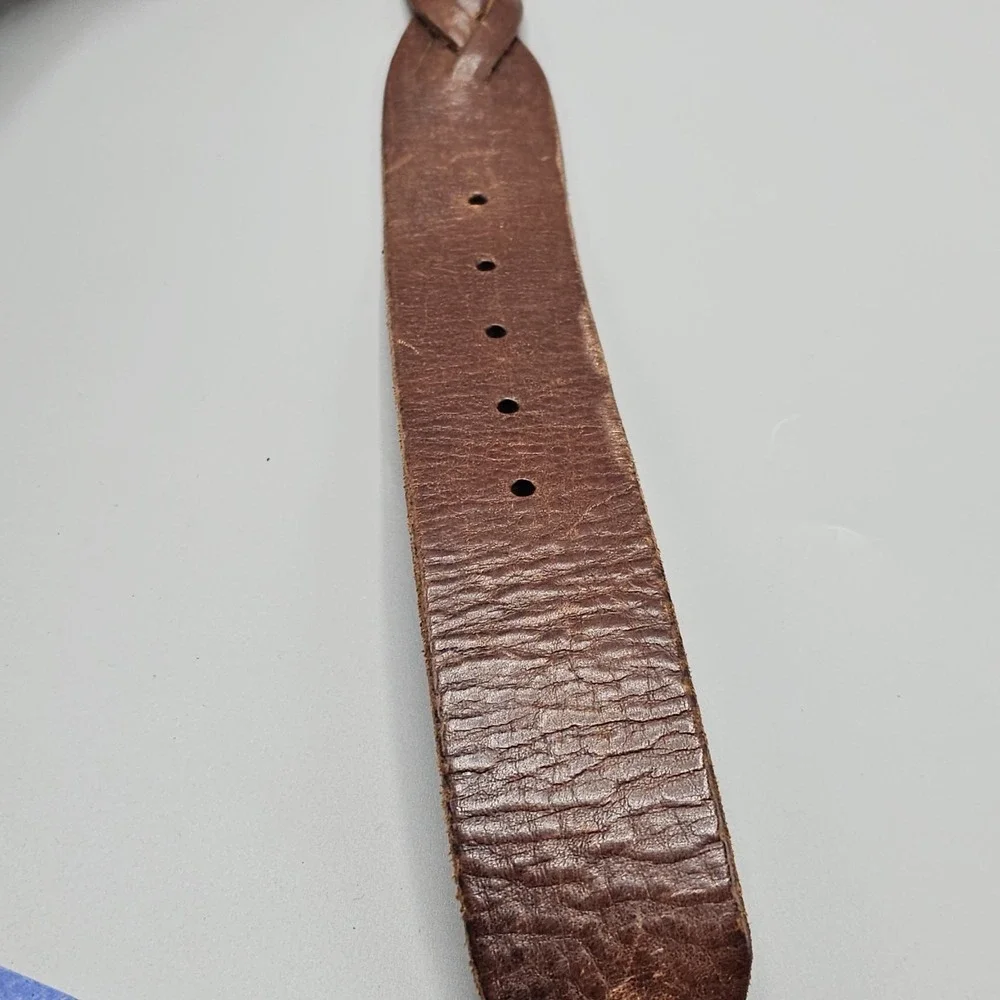 Vintage Lucky Brand Butterfly Inlay Buckle Braided Leather Belt Sz 34 Boho Y2K